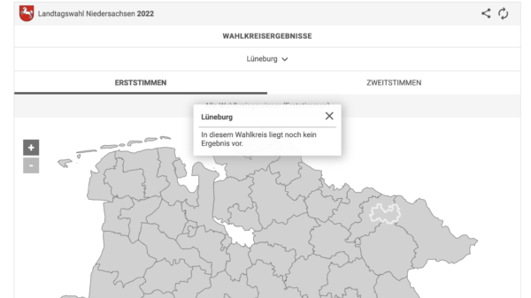 Bildschirmfoto einer noch nicht animierten Niedersachsen-Karte